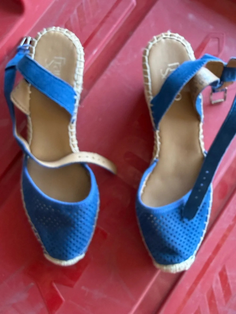 Franco Sarto Blue Perforated Espadrille Sandals with Ankle Strap